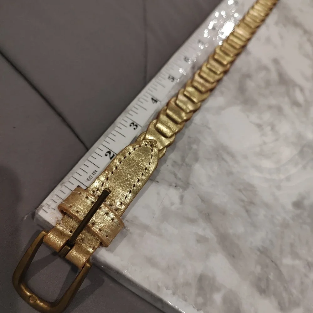 Metallic Gold Genuine Leather Braided Belt Size Small Vintage Castle Core Dainty